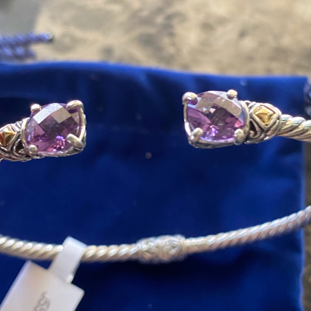 NWT Samuel B. 3mm Sterling Silver 18K Gold Amethyst Glow Bangle Cuff - Picture 1 of 11